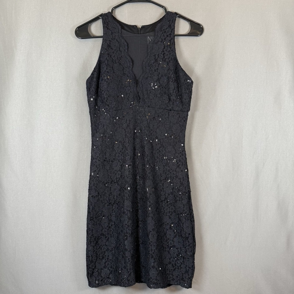NW Nightway Sequin Bodycon Dress Black Illusion Panel Sleeveless 4P Petite